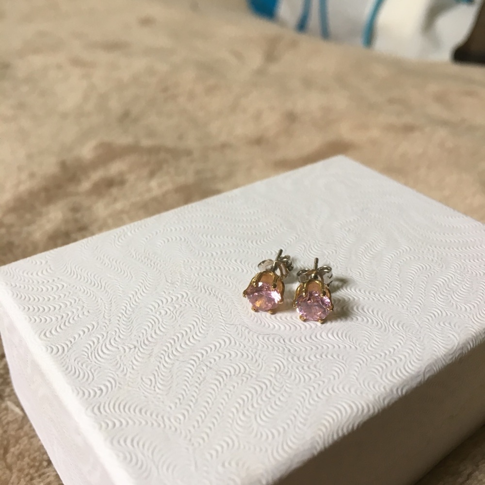 Gold with pink crystal stud earrings